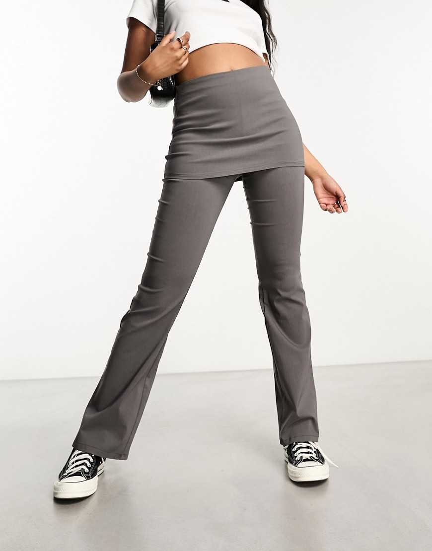 Pull & Bear skirt detail flare trouser in charcoal grey