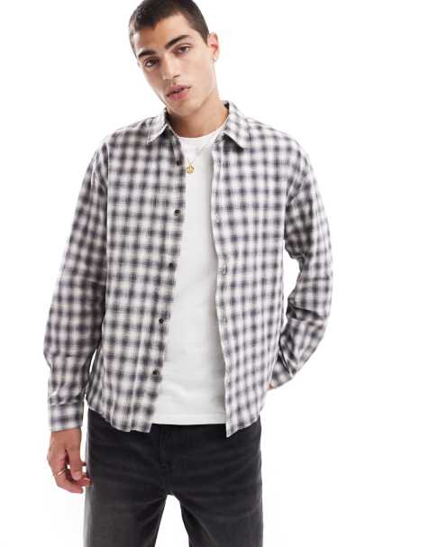 Pull&Bear - Skjorte med forvasket og gråt tern - view 1