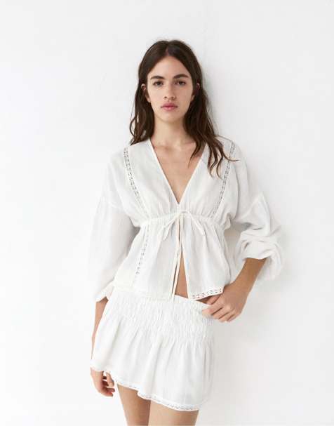 Pull&Bear – Skort in Weiß mit Rüschen - view 1