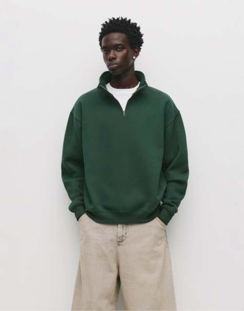 Pull&Bear - Skovgrøn basis-sweatshirt med kort lynlås - view 1