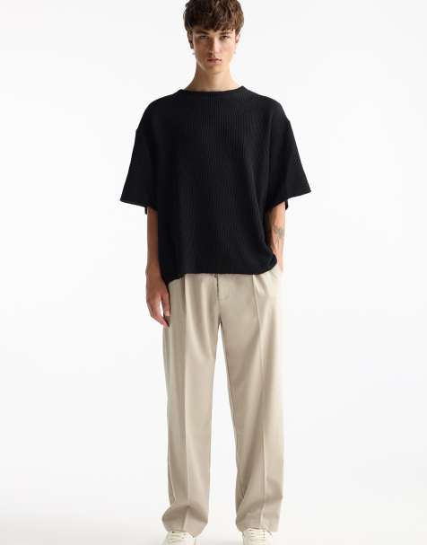 Pull&Bear - Skræddersyede beige bukser med brede ben - view 1
