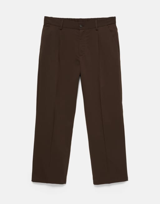 Pull&Bear skræddersyede bukser med brede ben i chokoladebrun, 6 af 7