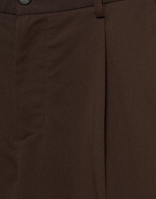 Pull&Bear skræddersyede bukser med brede ben i chokoladebrun, 7 af 7