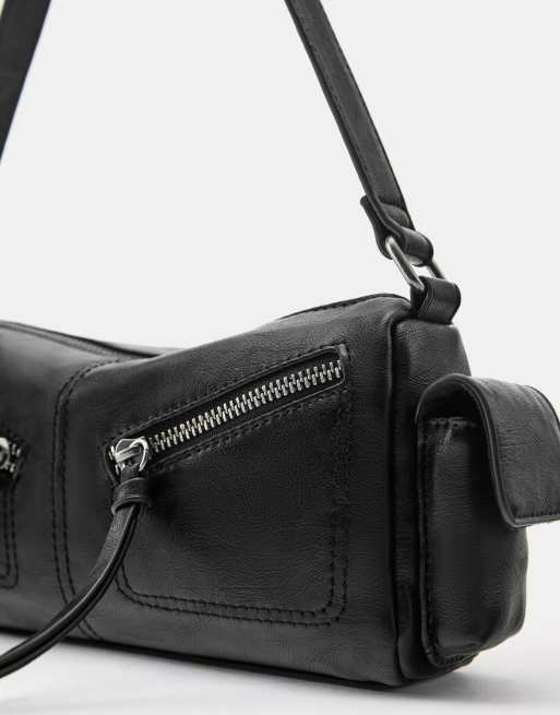 Pull&Bear skuldertaske med lynlådsdetaljer i sort, 3 af 4