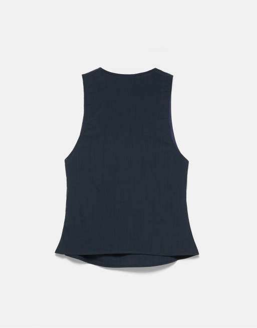 Pull&Bear Sleeveless buckle top in navy, 7 of 7