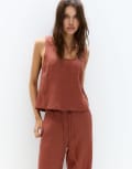 [Pull & Bear] Pull & Bear sleeveless cropped linen top in orange M ORANGE