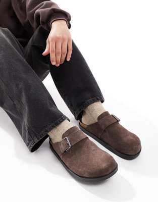 slide on mules in brown