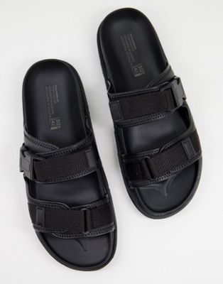 Pull&Bear slider with strap detailing in black
