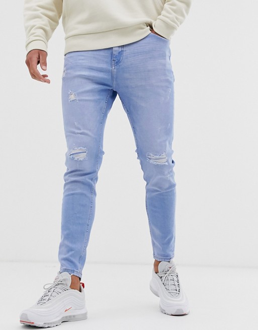 Pull&Bear slim carrot fit jeans in light blue wash
