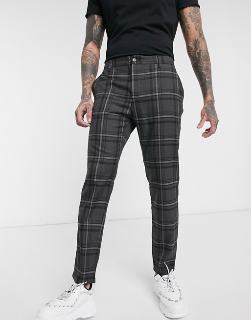 Pull&Bear slim crop trousers in dark grey check