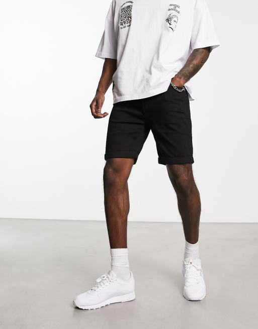 Pull&Bear slim denim shorts in black | ASOS