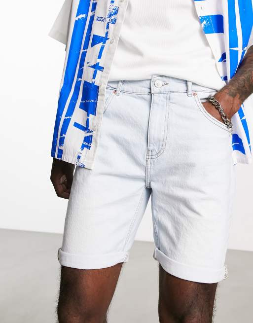 Pull&Bear slim denim shorts in blue