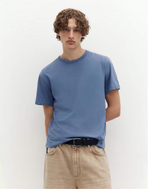 Pull&Bear - Slim-fit basic T-shirt in blauw - view 1