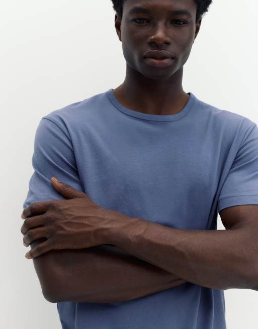 Pull&Bear - Slim-fit basic T-shirt in blauw, 3 van 7