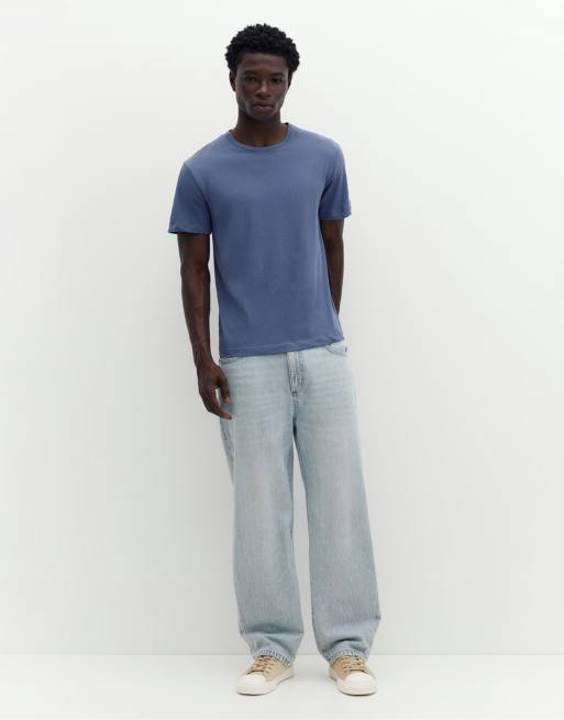 Pull&Bear Slim fit basic t-shirt in blue, 4 of 7