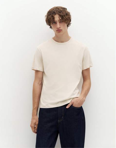 Pull&Bear Slim fit basic t-shirt in butter - view 1