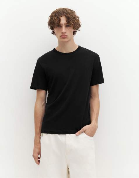 Pull&Bear - Slim-fit basic T-shirt in zwart - view 1