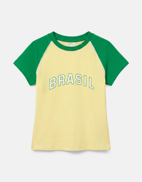 Pull&Bear Slim fit brazil graphic t-shirt in yellow - view 1