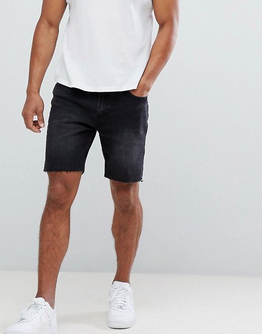 Pull&Bear Slim Fit Denim Shorts In Black | ASOS