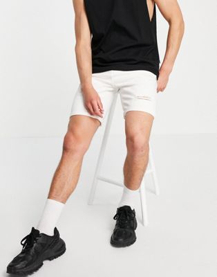 Pull&Bear slim fit denim shorts in white with rips