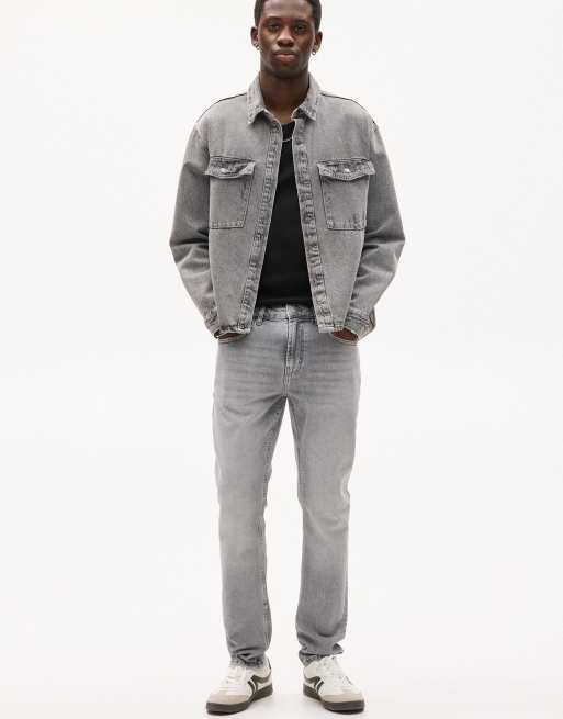 Pull&Bear - Slim-fit jeans in donkergrijs