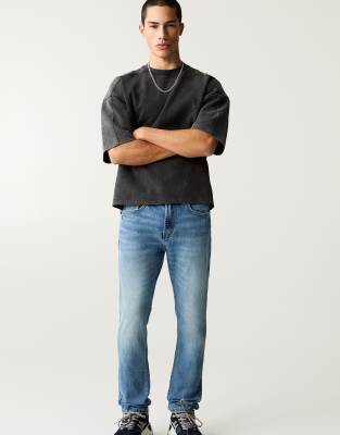 Pull&Bear slim fit jeans in medium blue - view 1