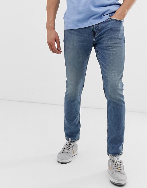 Pull&Bear slim fit jeans in mid blue | ASOS