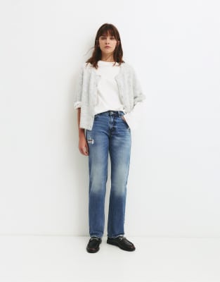 Pull & Bear - Slim-Fit-Jeans in Mittelblau mit mittelhohem Bund