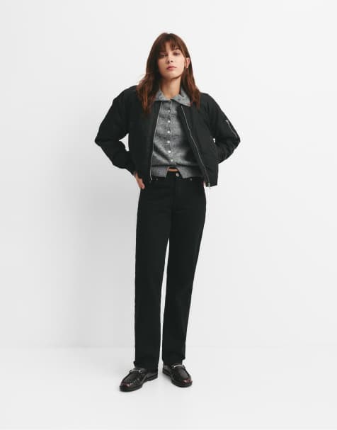 Pull&Bear – Slim-Fit-Jeans in Schwarz mit mittelhohem Bund - view 1