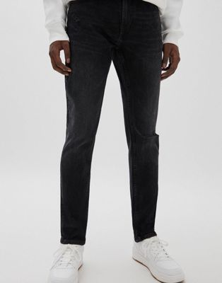 Pull&Bear slim fit jeans with rips in black