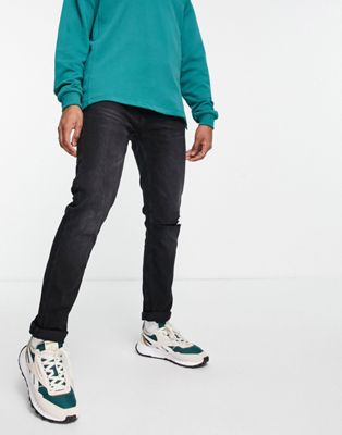 Pull&Bear slim fit jeans with rips in black - ASOS Price Checker