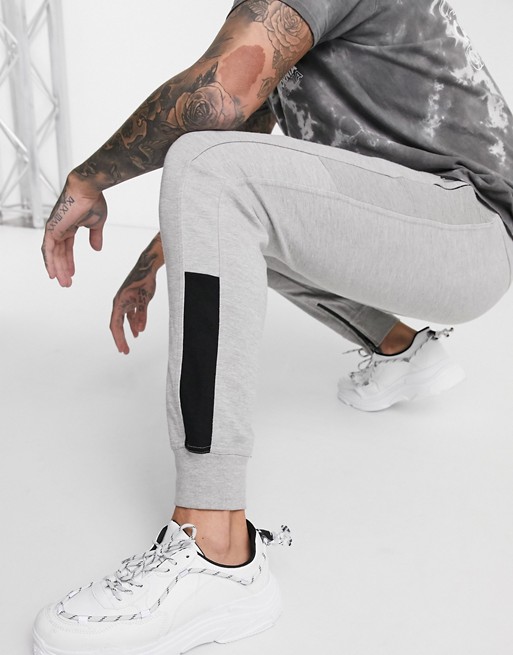 Pull&Bear slim fit jogger with contrast panel in grey