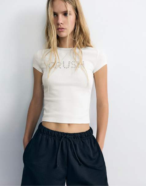 Pull&Bear Slim fit star graphic t-shirt in white - view 1