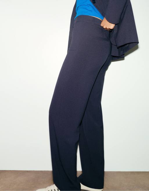 Pull&Bear Slim fit straight smart trousers in navy, 5 of 7