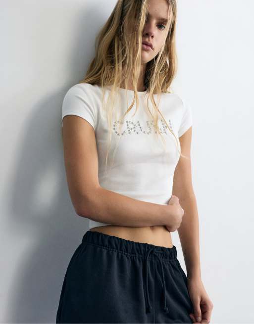 Pull&Bear slim fit T-shirt med stjerneprint i hvid, 3 af 7