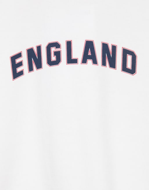 Pull&Bear - Slim-fit T-shirt met grafische England-print in wit, 4 van 4