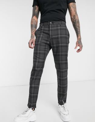 Pull&Bear slim fit trousers in dark grey check