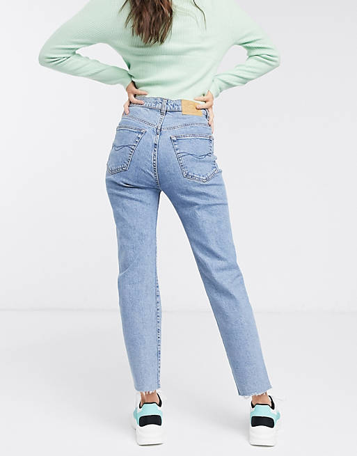 Women Pull&Bear slim mom stretch jeans in blue 