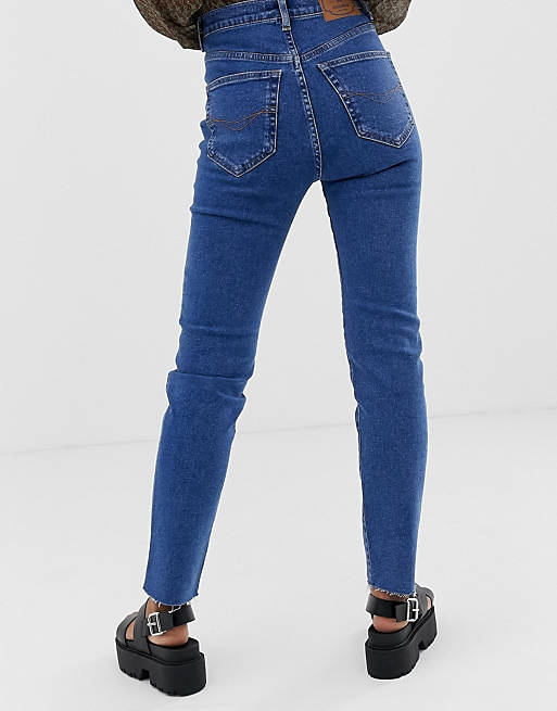 Women Pull&Bear slim mom stretch jeans in dark blue 