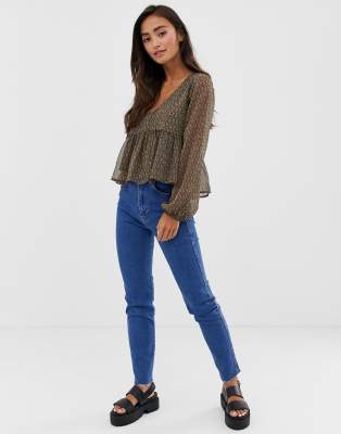 pull&bear slim mom stretch jeans in dark blue