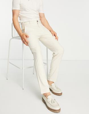 Pull&Bear slim tailored pants in ecru check