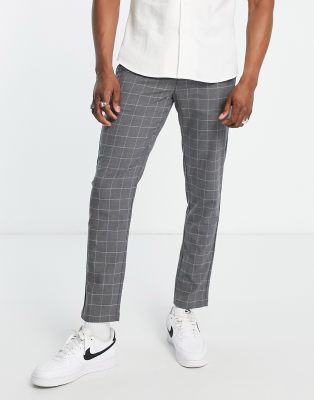 Pull & Bear Slim Tailored Pants In Gray Check