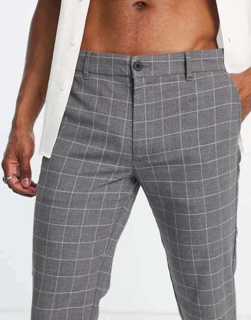 Pull&Bear slim tailored pants in grey check ASOS
