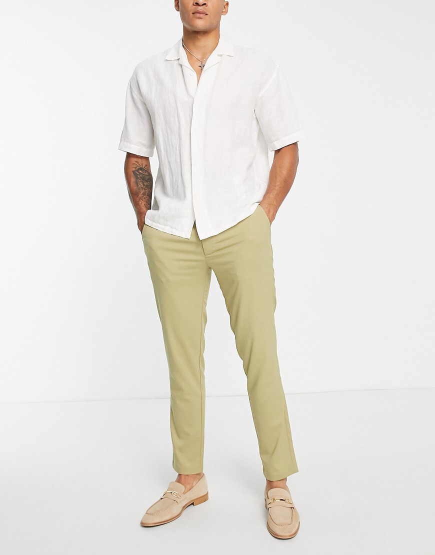 Pull & Bear slim tailored trousers in beige-Green