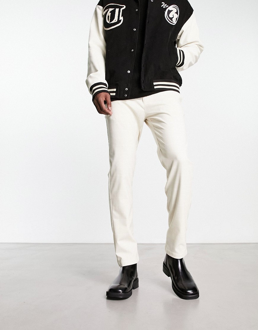 Pull & Bear slim tailored trousers in ecru check-White