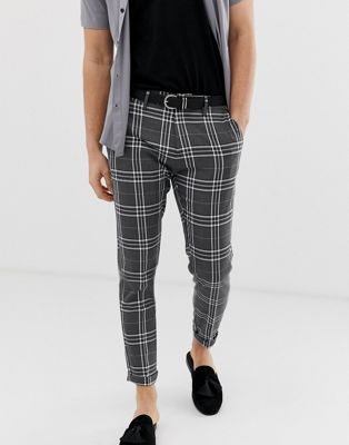 Pull&Bear slim tailored trousers in grey check