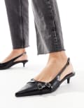 [Pull & Bear] Pull & Bear slingback kitten heels with buckle detail in black 35 BLACK