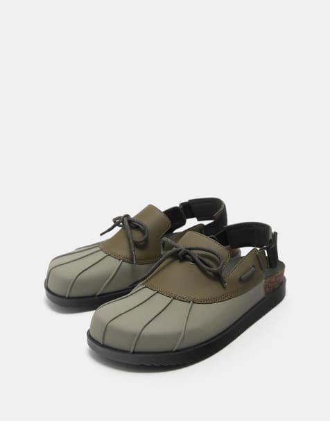 Pull&Bear Slingback lace-up clogs in khaki in green - view 1