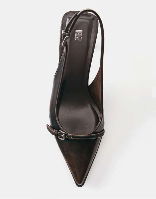 Pull&Bear slingback schoenen met gesp in bruin, 3 van 5