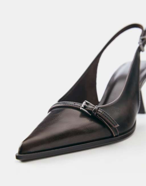 Pull&Bear slingback schoenen met gesp in bruin, 5 van 5